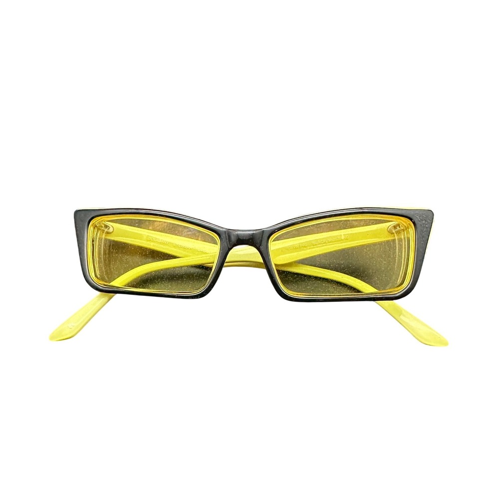 Vintage Y2K Dolabany Sunglasses Ursula Black Yellow Rectangular Cat Eye Glasses